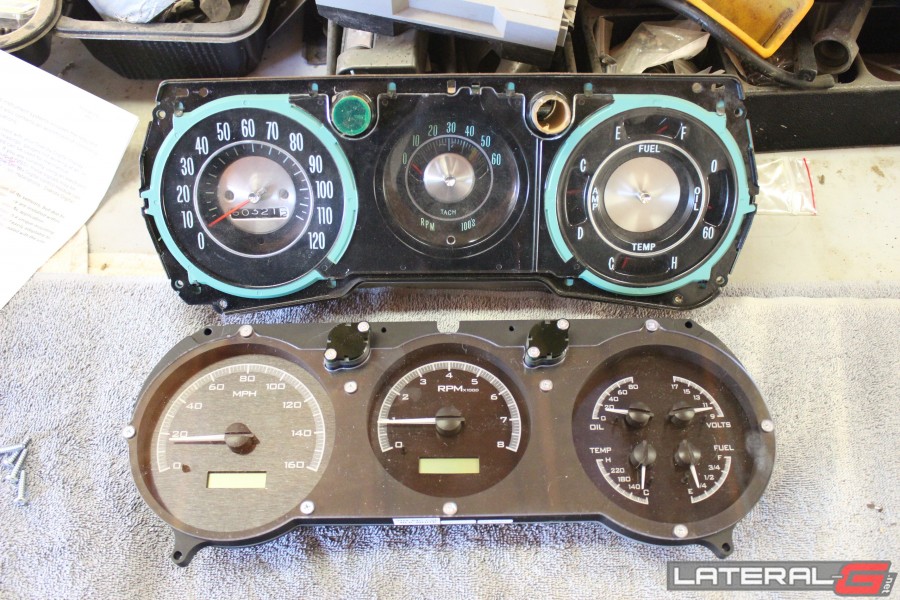 The old factory gauges versus the Dakota Digital VHX Gauges